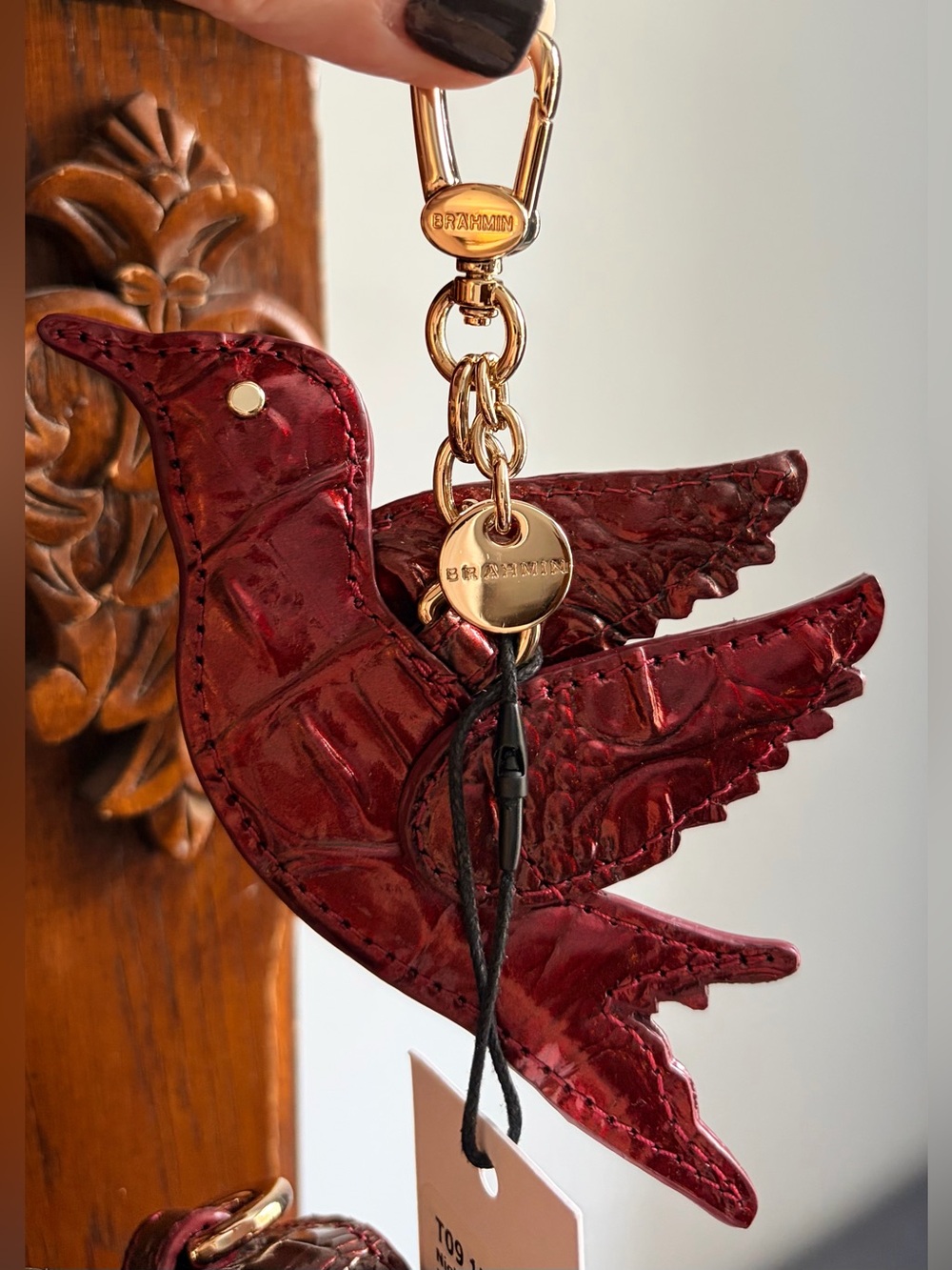 Brahmin Red Croc-Embossed Satchel with Swarovski Wreath Buckle, and Bird Charm - Picture 4 of 12